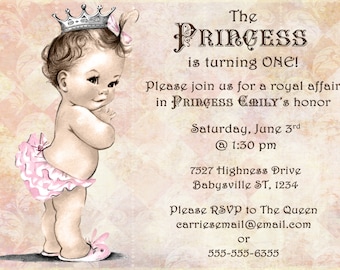 Princess Birthday Invitation For Girl - Princess Party- First Birthday Girl - DIY Printable