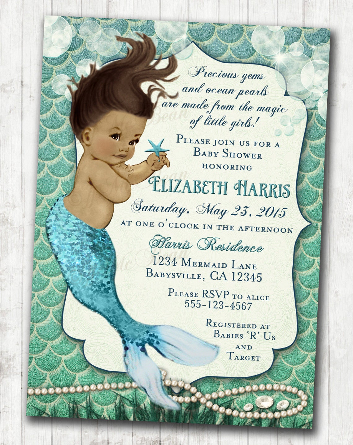 Mermaid Baby Shower Invitation Little Mermaid Ocean Baby Etsy