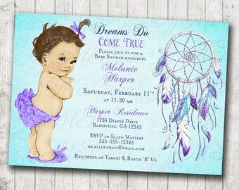 Dream Catcher Baby Shower Invitation purple aqua teal -  DIY Printable