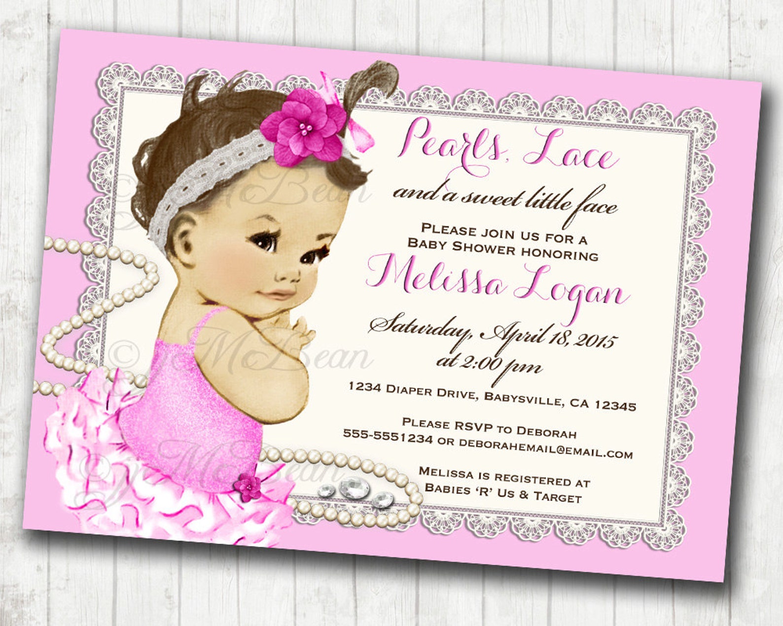 Girl Baby Shower Invitation for Girl Pearls and Lace Pink Baby Etsy