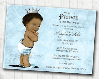 Boy Baby Shower Invitation African American Baby Shower Invitation For Boy - Prince - Crown - Blue & Silver - DIY Printable