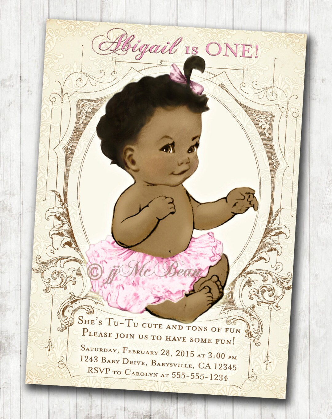 1st Birthday Invitation for Girl - Shabby Chic Birthday - Vintage ...