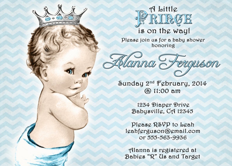 Chevron Prince Baby Shower Invitation for Boy Blue and Gray Etsy