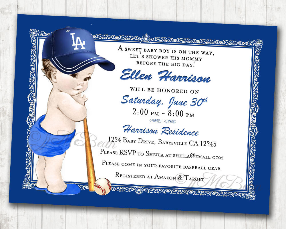 Baseball Baby Shower Invitations Dodgers Birthday Invitation 