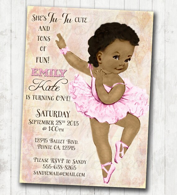 Ballerina Birthday Invitation For Girl - Ballet Party- First Birthday Girl - African American - DIY Printable Il_570xn