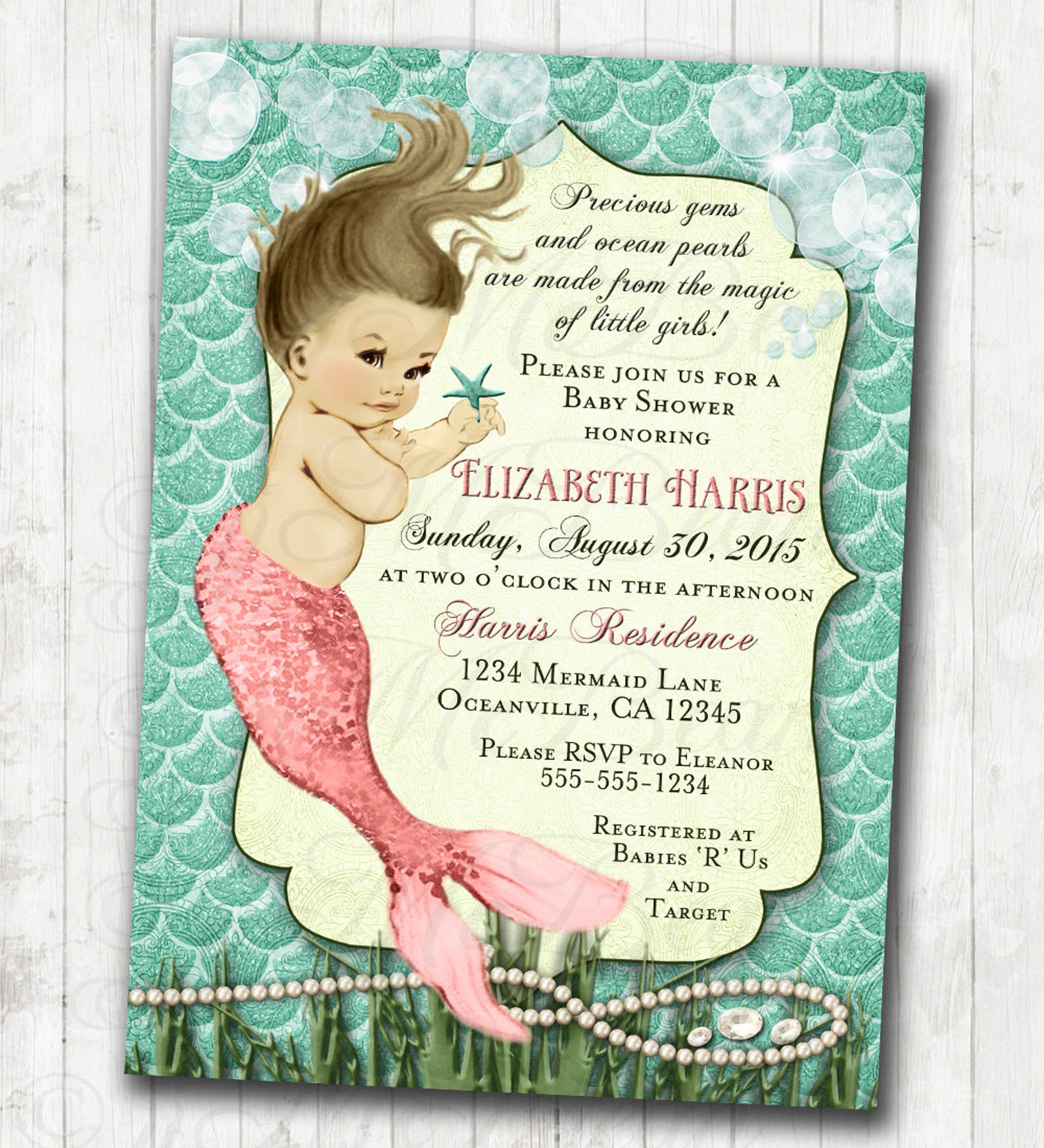 Mermaid Baby Shower Invitation Little Mermaid Ocean Baby | Etsy
