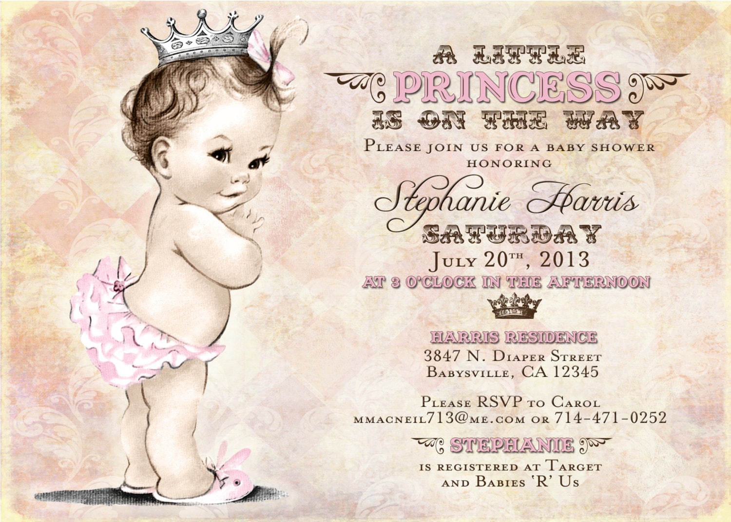 Vintage Baby Shower Invitation For Girl Princess Crown Etsy