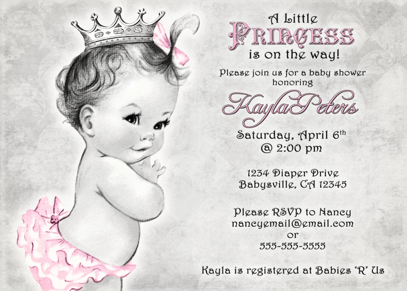Vintage Baby Shower Invitation for Girl Princess Crown Etsy