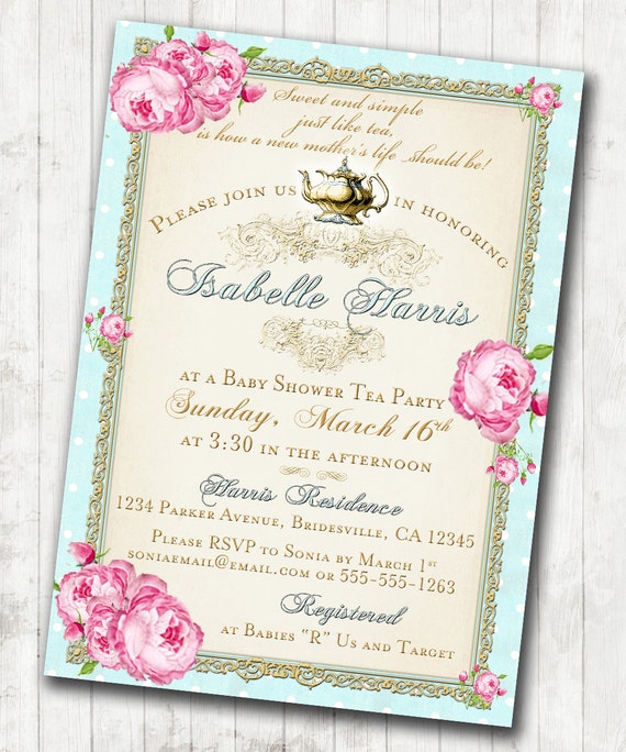 Tea Party Baby Shower Tea Party Invitation Floral Vintage Pink Tea Party Baby Shower Tea Party Invitation Floral Vintage Pink