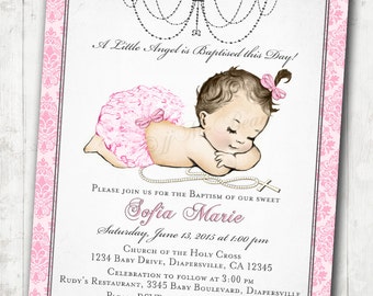 Invitation au baptême pour fille vintage Invitation au baptême pour la fille Invitation au baptême pour la fille - DIY imprimable