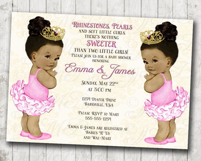 Twin Girls Baby Shower Invitation For Twins Princess Etsy