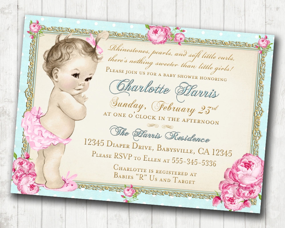 Girl Baby Shower Invitation Shabby Chic Floral Vintage ...