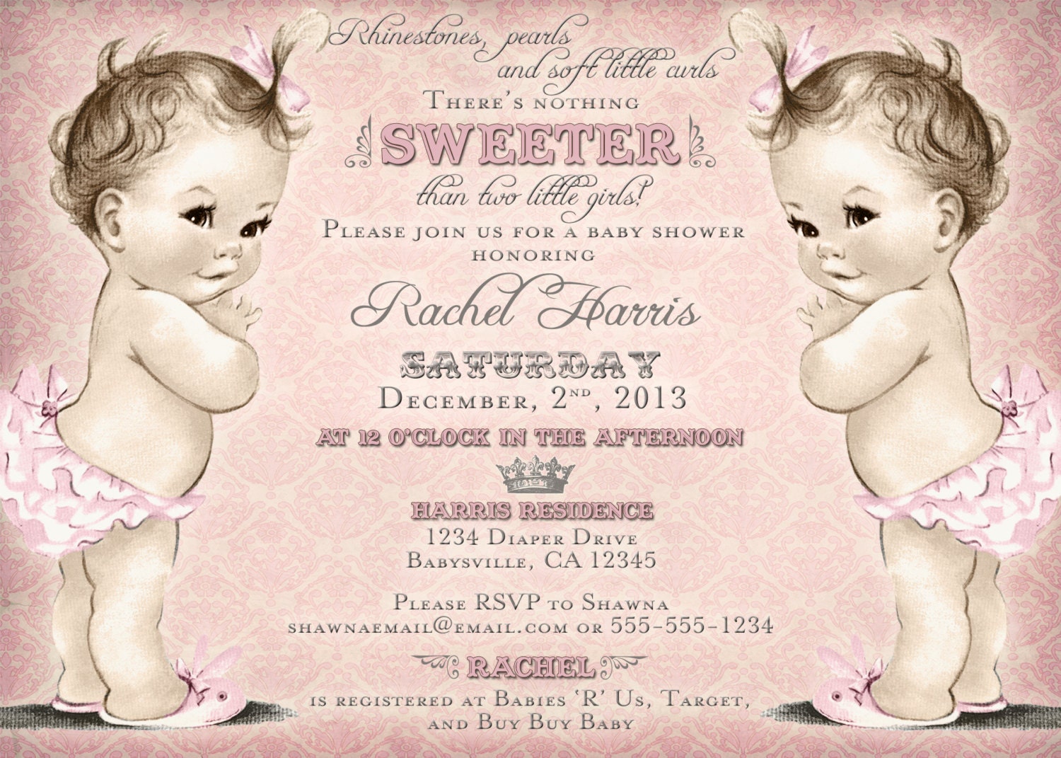 Twins Baby Shower Invitation For Twin Girls Vintage Etsy