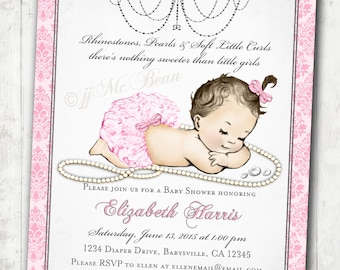 Girl Baby Shower Invitation for baby girl Pink & Silver vintage antique french baby shower - DIY Printable