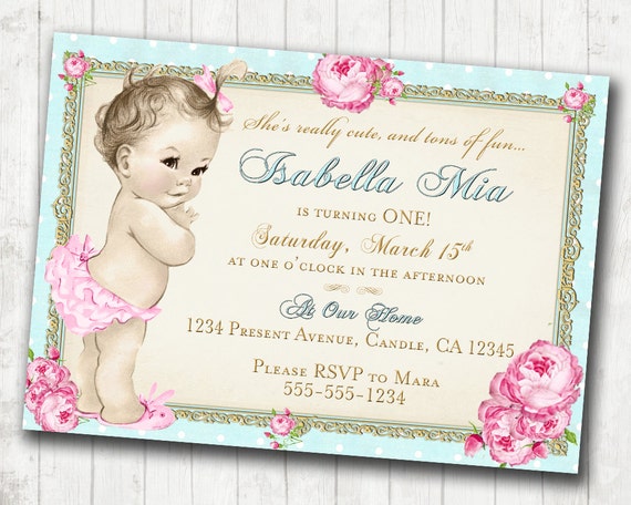 1st Birthday Invitation for Girl - Shabby Chic Birthday - Floral - Antique - Vintage Roses - DIY Printable Il_570xn