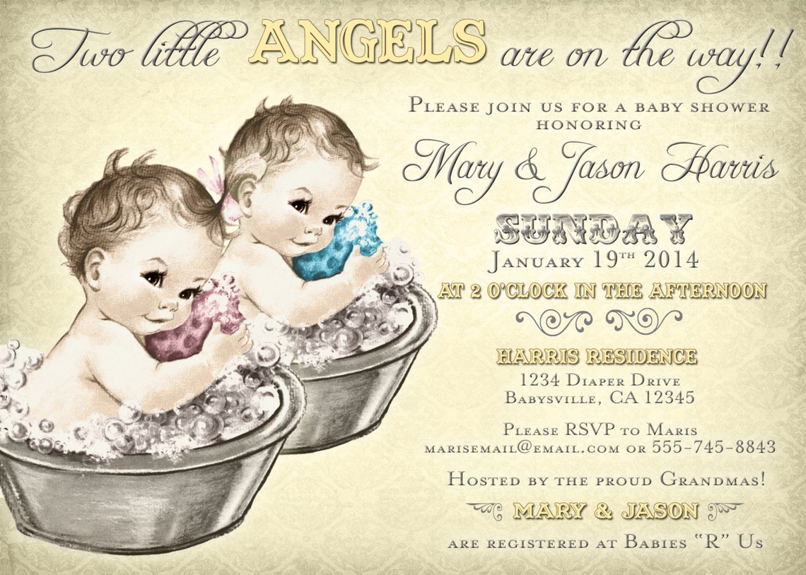 Coed Baby Shower Invitation for Twins Vintage DIY Printable Etsy