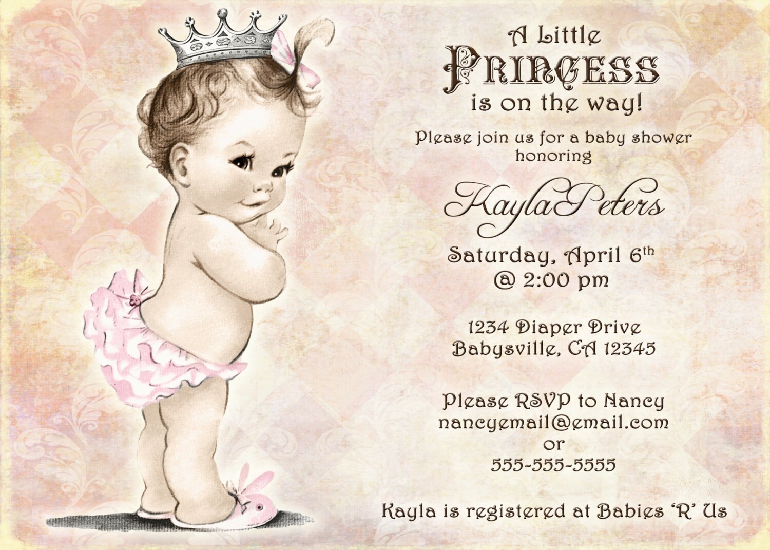 Vintage Baby Shower Invitation For Girl Princess Crown Etsy