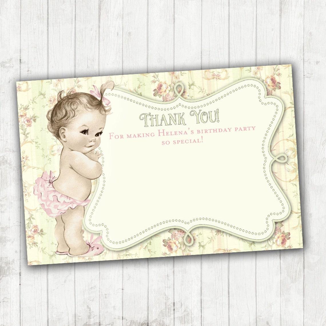 Shabby Chic Floral Thank You Card Matching Vintage Baby Shower Etsy