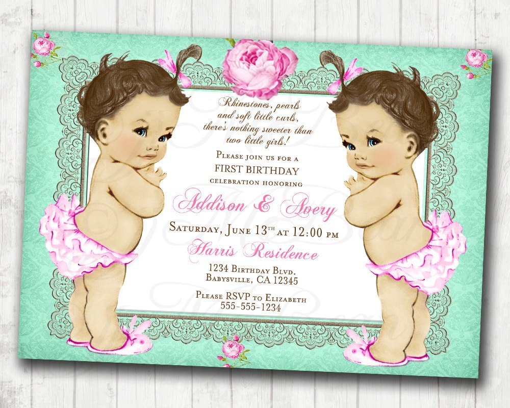 Twins Birthday Invitation For Twin Girls Vintage Floral Etsy