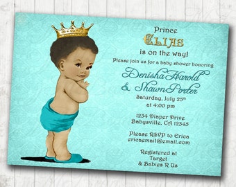 Prince Baby Shower Invitation For Boy - Prince - Crown - Teal and Gold - DIY Printable