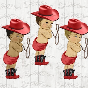 Cowboy Baby Boy clip art illustration baby cowboy with cowboy boots and cowboy hat 3 skin tones png instant download clipart