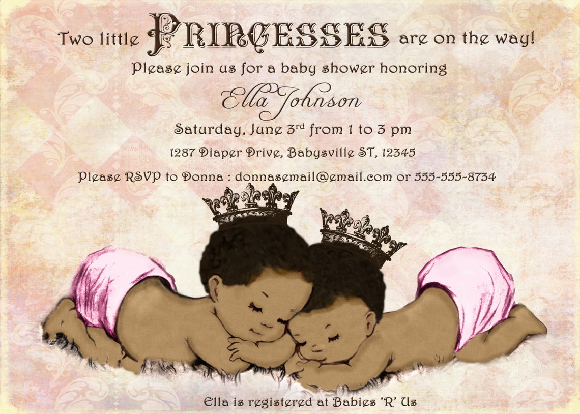 African American Twins Baby Shower Invitation for Twin Girls Etsy