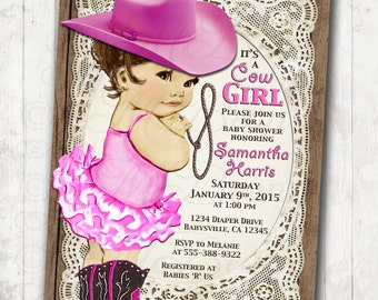 Cowgirl Baby Shower Invitation For Girl - Vintage Cowgirl -  DIY Printable