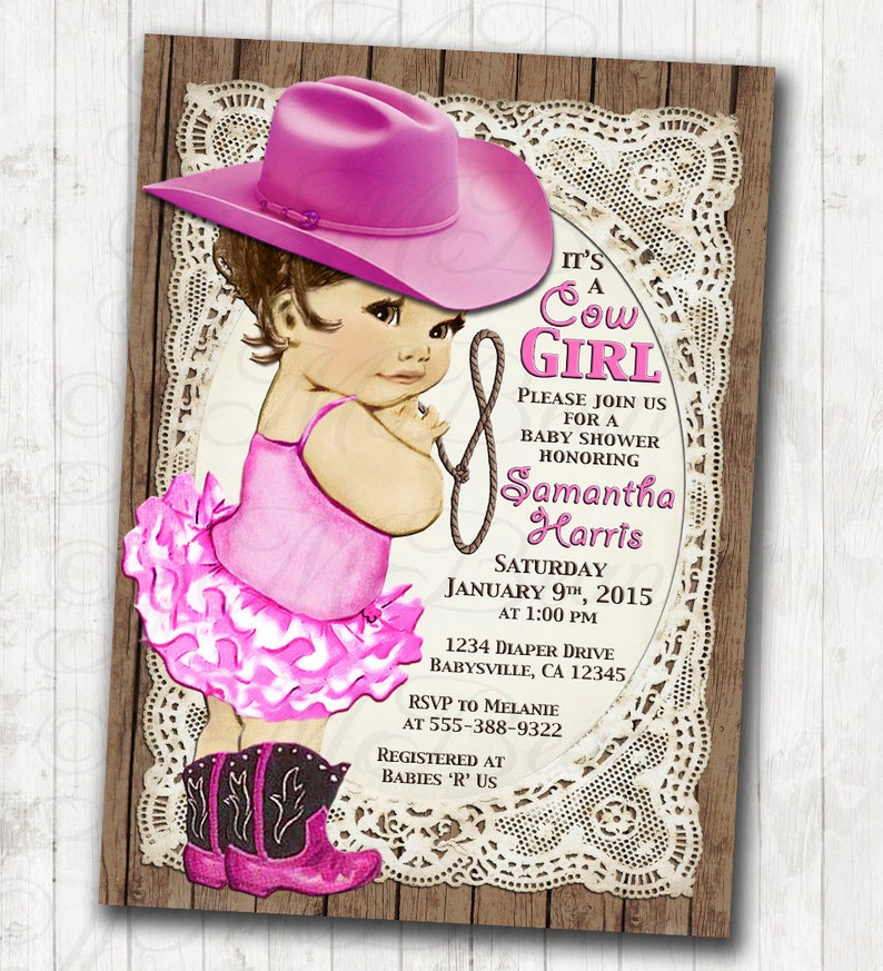 Cowgirl Baby Shower Invitation For Girl Vintage Cowgirl DIY Printable image 1