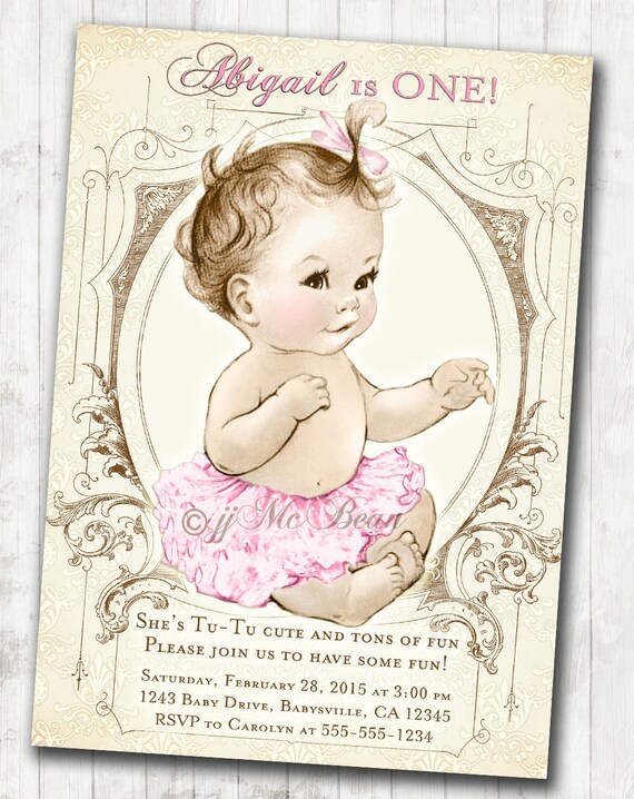1st Birthday Invitation for Girl - Shabby Chic Birthday - Antique - Vintage Birthday Invitation - DIY Printable Il_570xn