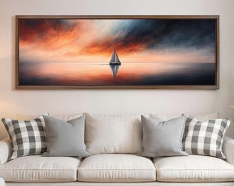 Panorama Segelboot druckbare Kunst | Sonnenuntergang am Meer digitaler Download