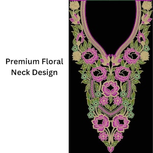 Stickdatei Hals Blumenmuster| EMB-Datei für Kurti, Kleid, Trägerkleid | Stickmuster Nähmaschine | Digitaler Download