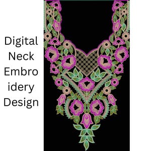 Dubai Style Blumen Ausschnitt Stickdatei Design | Arabische Halspasse Stickdatei | Digitaler Zip-Download