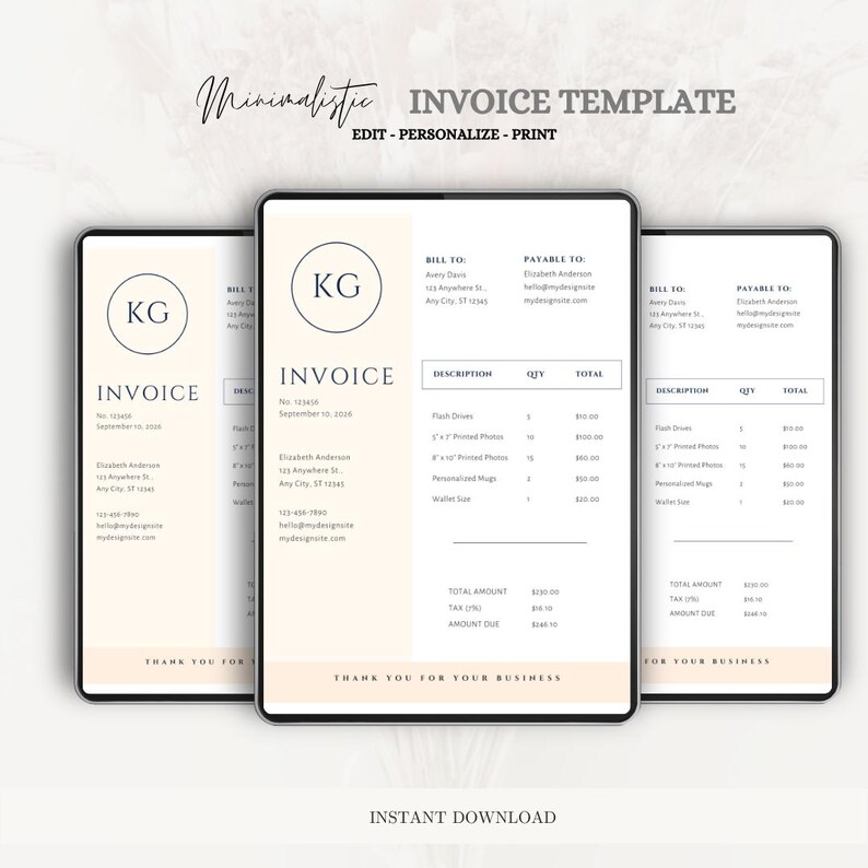 Payables Lettering Printable Invoice Template: Minimalist Design, Editable PDF (instant ...