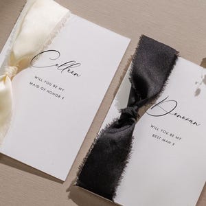 Serez-vous mon ? Cartes de proposition avec ruban (D7) - demoiselle d'honneur, garçons d'honneur, demoiselle d'honneur, porteur d'alliances, fête de mariage, 4,5 x 6,25 pouces