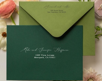 A7 envelope address printing (d4) - with white or black ink custom wedding guest invitation black navy green return envelopes personalized