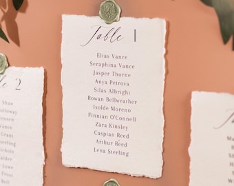 Deckle Edge Table Assignment Signs - 5x7" Seating Chart Lists for Wedding Reception Dinner, Name Check-in Table Sign, Wedding Decor, Ivory