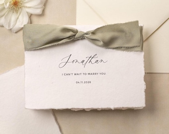 Deckle Edge Wedding Day Folded Card (D19) - to my husband wife groom bride on our wedding day personalized custom name date ribbon 5x7"