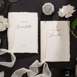 Personalized Deckled Edge Wedding Vow Booklets D3 - Set of 2, Vow Books w/ Ribbon, Vow Renewals, To My Husband Wife, Custom Names Date, 5x7"