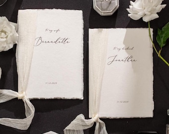 Personalized Deckled Edge Wedding Vow Booklets D3 - Set of 2, Vow Books w/ Ribbon, Vow Renewals, To My Husband Wife, Custom Names Date, 5x7"