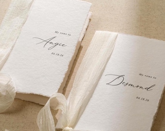 Personalized Deckled Edge Wedding Vow Booklets D4 - Set of 2, Vow Books w/ Ribbon, Vow Renewals, My Promises to, Custom Names and Date, 5x7&quot;