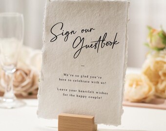 Sign Our Guestbook Deckle Edge Paper Sign (Design 13) - Guest Book Wedding Ceremony Reception Decor Signage, For Photobooth, Ready to Ship