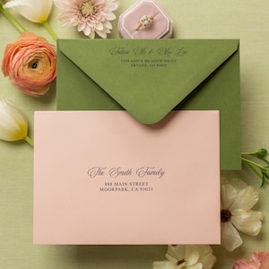 A7 envelope address printing (d2) - with white or black ink custom wedding guest invitation black navy green return envelopes personalized