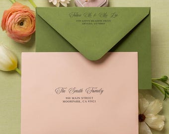 A7 envelope address printing (d2) - with white or black ink custom wedding guest invitation black navy green return envelopes personalized