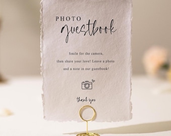 Photo Guest Book Sign Deckle Edge Paper (Design 15) - Instax Polaroid Photo Guestbook Wedding Ceremony Reception Decor Signage Ready to Ship