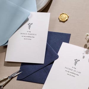 Carte pliée le jour du mariage (d1) - cartes de remerciement à la famille nuptiale moh demoiselle d'honneur maman papa mil fil parents cadeau 4,5 x 6,25 po