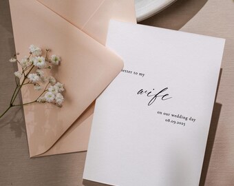 Wedding day folded card (d4) - to my husband wife groom bride love on our wedding day custom date on card includes envelope