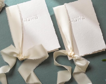 Embossed Deckled Edge Wedding Vow Booklets - Set of 2, Vow Books w/ Ribbon, Vow Renewals, Raw Edge Paper, Ready to Ship, 5x7"
