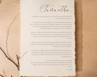 Wedding Vows Printed on Deckle Edge Paper - Custom Personalized Gift for Paper or Cotton Anniversary, A4 Large Print Poster, Vows Wall Art