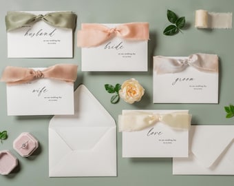 Wedding day folded card w/ ribbon (d4) - to my husband wife groom bride on our wedding day custom date on card ribbon envelope