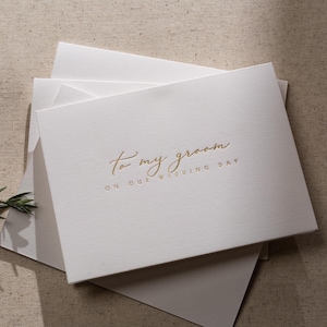 Gold Embossed Folded Card w/ Envelope (Groom) - Wedding Day Card For Groom From Bride Elegant Message Romantic Wedding Morning Gift For Him